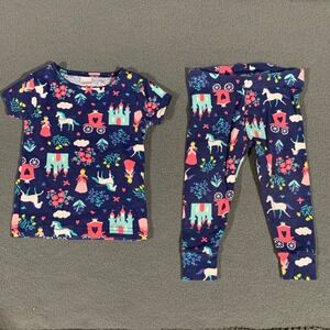 Carters Baby Girls 9 Months Princess Castle Carriage Pajama Set Navy Blue Cotton